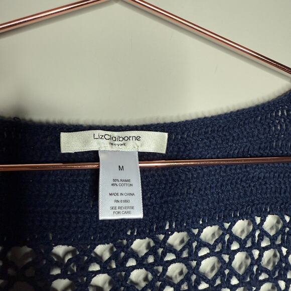 Liz Claiborne Womens Crochet Cardigan Medium Navy Phoebe Y2K Fairy Artsy Cottage - Picture 3 of 4